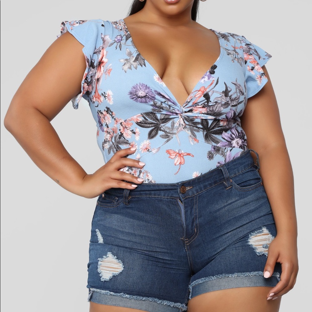 Fashion Nova Please-Baby Please Bodysuit Blue Combo Size 3x
